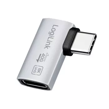 LogiLink USB4 Type-C 90° Adapter, C/M to C/F, 40 Gbps, 240W, 8K/60Hz, Aluminum, Silver