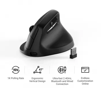 Keychron M5-A29 vertikalna PixArt 3311 1K crna ergonomska bežična gaming miš