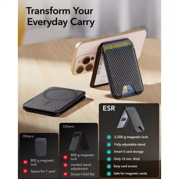 ESR Classic RFID Magnetic Wallet Stand s MagSafe, carbon fiber crni