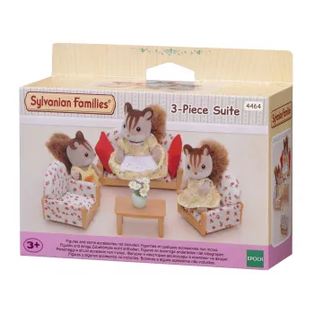 EPOCH Sylvanian Families garnitura za sjedenje od tri dijela, set namještaja za dnevnu sobu s kaučem, foteljama, stolom i jastucima