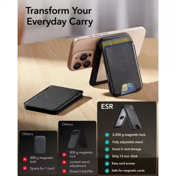 ESR Classic RFID magnetska novčanica sa stalkom MagSafe crna