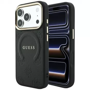 GUESS Saffiano Peony & Ring MagSafe futrola za iPhone 18 Pro / 17 Pro - crna