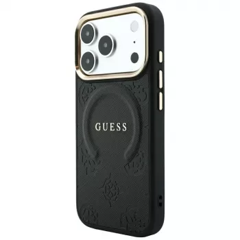 GUESS Saffiano Peony & Ring MagSafe futrola za iPhone 18 Pro / 17 Pro - crna