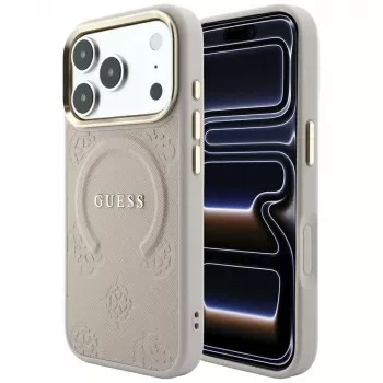 Guess Saffiano Peony & Ring MagSafe futrola za iPhone 18 Pro / 17 Pro - ružičasta
