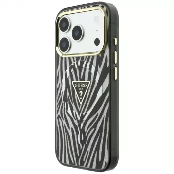 Guess IML Zebra Glitter Triangle Logo MagSafe Case for iPhone 18 Pro / 17 Pro - Silver