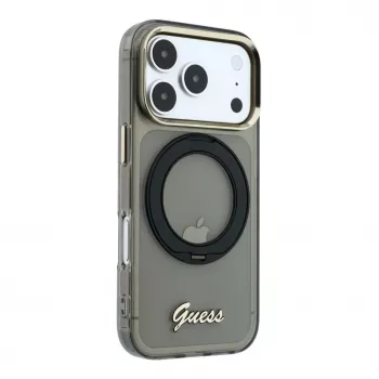 Guess IML Ring Stand 360 Script Metal Logo MagSafe Case for iPhone 17 Pro / 18 Pro - Black