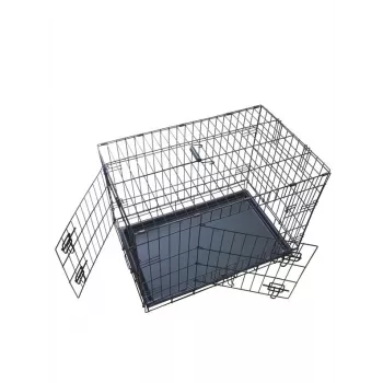 Sklopivi transporter za pse 76x48x54 cm – čelična žica za velika opterećenja, dvostruka vrata, uklonjiva posuda, crni