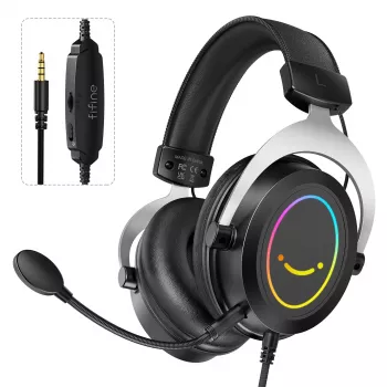FIFINE H3 AmpliGame RGB žične over-ear gaming slušalice s odvojivim mikrofonom, 50mm zvučnici, USB-A, crne