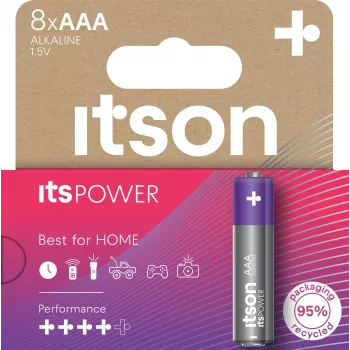 ITSON LR03IPO/8HH Alkaline AAA Batteries – 8-Pack, 1.5V, 10-Year Shelf Life, Mercury-Free
