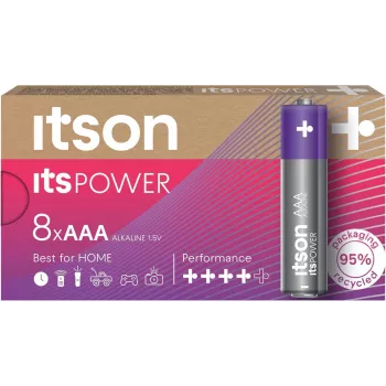 ITSON LR03IPO/8CB Alkaline AAA Batteries, 8-Pack, 1.5V, Long Shelf Life