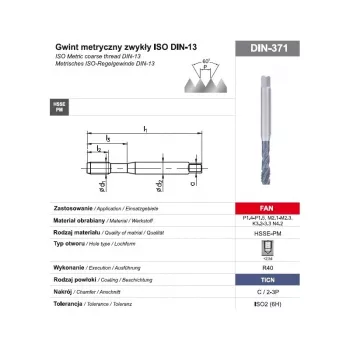Nareznik M10 DIN-371C R40 (6H) HSSE-PM TiCN FAN strojni nareznik