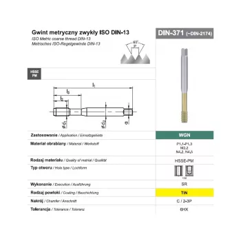 Nareznik za oblikovanje navoja M10 DIN 371C (6HX) SR HSSE-PM WGN TiN