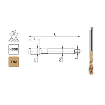 Strojni ureznik navoja M10x1 DIN 371 C R40 6H HSSE TiN 800X