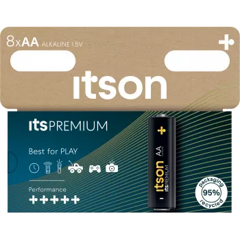 ITSON LR6IPR/8HH Alkaline AA Batteries, 8-Pack, 1.5 V, Long Shelf Life, Mercury-Free