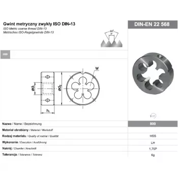 NO NAME FANAR DIE M16 LEFT THREAD okrugla čeljust za narezivanje navoja, HSS, DIN 223, 6g, metrički M16 x 2,0 mm, lijevi