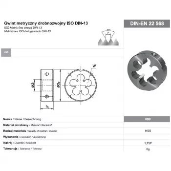 Okrugli ureznik navoja M16x1 DIN-22568 (6g) HSS 800