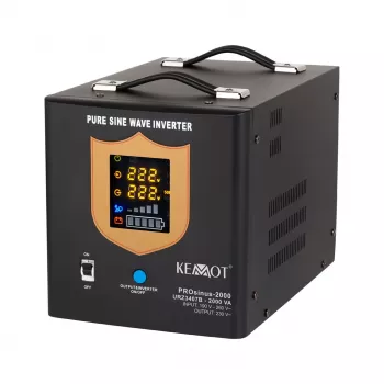 KEMOT PROsinus-2000 pretvarač čistog sinusnog vala 12V na 230V 2000VA/1200W s funkcijom punjenja - crni