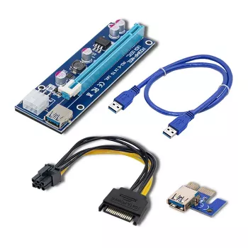 Qoltec Riser PCI-E ver. 007C USB 3.0 PCIe x1 na x16 produžetak s 60cm kabelom, 4 čvrsta kondenzatora, 6-Pin/SATA/Molex napajanje, LED indikator