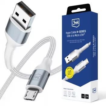 3mk Hyper Cable N-SERIES USB-A na Micro kabel 1m 5V/2,4A 12W, bijeli