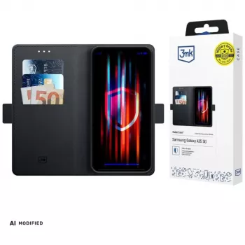 3mk Wallet Case za Samsung Galaxy A37 - crna PU koža s pretincima za kartice, pretincem za novčanice, magnetskim zatvaranjem i funkcijom stalka