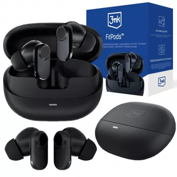 3mk FitPods BT 6.0 True Wireless Stereo slušalice s futrolom za punjenje, Bluetooth 6.0, dodirno upravljanje, IPX4, crne