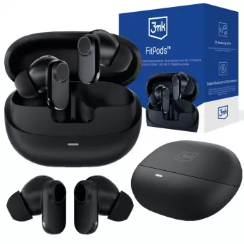 3mk FitPods BT 6.0 True Wireless Stereo slušalice s futrolom za punjenje, Bluetooth 6.0, dodirno upravljanje, IPX4, crne