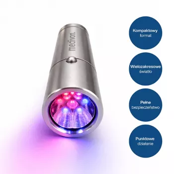 MEDIVON Lumix Compact LED Light Therapy Lamp, 5 Wavelengths 460–900 nm, 5-Minute Timer, Li-ion Battery, Silver