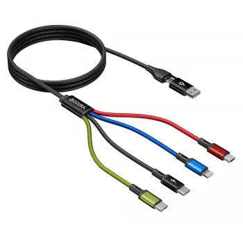 Accura 8-u-1 višenamjenski kabel za punjenje USB-A/USB-C na 2x USB-C, Lightning, Micro USB, 3.0A, 1,2m, crni