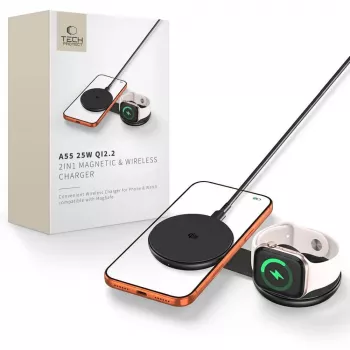TECH-PROTECT A55 2-u-1 magnetski MagSafe bežični punjač 25W Qi2.2 crni