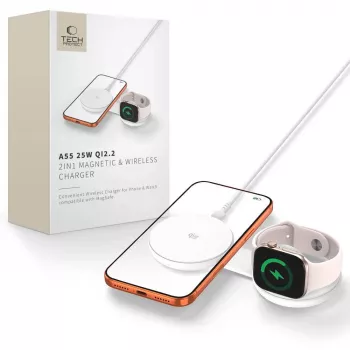 TECH-PROTECT A55 2-u-1 magnetski MagSafe punjač 25W Qi2.2 bijeli