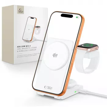 TECH-PROTECT A56 3-u-1 magnetski MagSafe bežični punjač 25W Qi2.2 bijeli