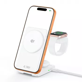 TECH-PROTECT A56 3-u-1 magnetski MagSafe bežični punjač 25W Qi2.2 bijeli