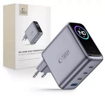 TECH-PROTECT POWERVISION NC140W-GaN 4-Port mrežni punjač PD 140W / QC3.0 tamno sivi