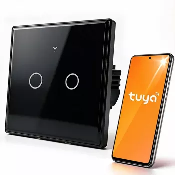 Qoltec 52712 pametni Touch 2-kanalni Wi-Fi prekidač za svjetlo, kaljeno staklo, crni