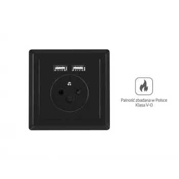 LANBERG AC-WS01-USB2-E-B podžbukna francuska utičnica s dvostrukim USB punjačem, 230V 16A, crna