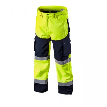 NEO TOOLS softshell radne hlače visoke vidljivosti, fluorescentno žute, veličina XL
