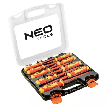 NEO TOOLS 04-142 set izoliranih odvijača 1000V, 9-dijelni, VDE certificiran, ravni, Phillips, Pozidriv, ispitivač napona, ergonomske dvokomponentne drške, magnetski vrhovi