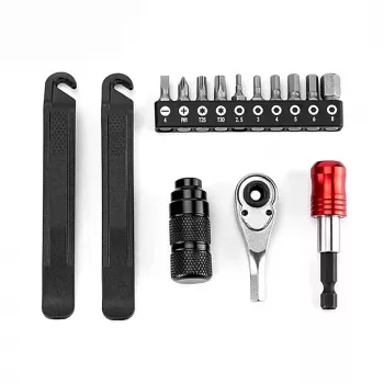 ROCKBROS Bicycle Emergency Repair Kit 16-in-1 Multi-Tool, Mini Pump, Tire Levers, Patches - Black