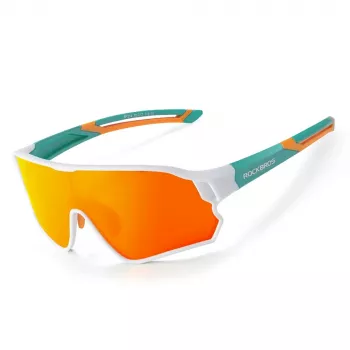 ROCKBROS Polarized Cycling Glasses for Kids 8-14 Years, UV400 Protection, TR90 Frame, Green-White