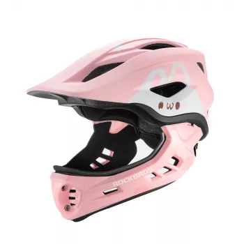 ROCKBROS TT-32001 Rabbit Kids Convertible Bicycle Helmet with Detachable Chin Guard, Size S (48-52 cm), Pink