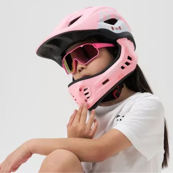 ROCKBROS TT-32001 Rabbit Kids Convertible Bicycle Helmet with Detachable Chin Guard, Size S (48-52 cm), Pink