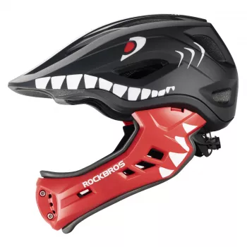 ROCKBROS TT-32006 Shark Kids' Convertible Bicycle Helmet with Detachable Chin Guard, Size S (48-52 cm), Black
