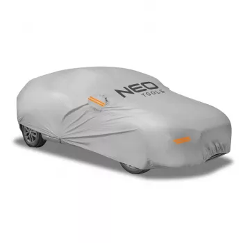 NEO TOOLS višeslojna vodootporna navlaka za automobil XL, 2-slojeni PEVA, UV zaštita, elastični rub, vezice za pričvršćivanje, siva
