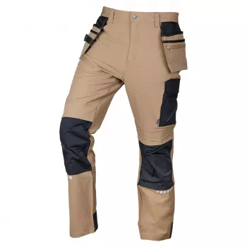 NEO TOOLS Mix&Match Work Trousers, 4-Way Stretch, Cordura-Reinforced, Knee Pad Pockets, Beige-Black, Size XXXL