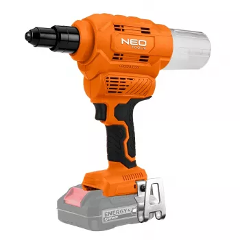 NEO TOOLS 18V E+ Cordless Rivet Gun (Body Only) - Brushless Motor, 10 kN Pulling Force, Tool-Free Nosepiece Change, LED Light, Mandrel Collector