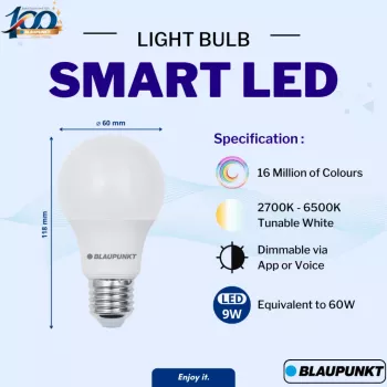 Blaupunkt E27 9W pametna LED žarulja A60 – Tunable White & RGB, Wi-Fi, Alexa/Google Assistant
