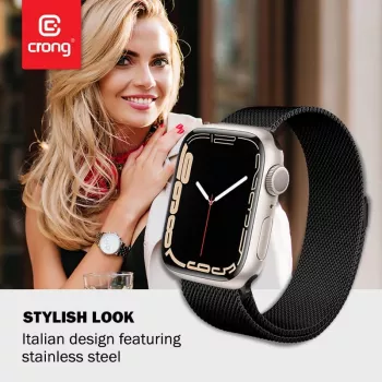 Crong Milano Steel - remen od nehrđajućeg čelika za Apple Watch 44/45/46/49 mm (crni)