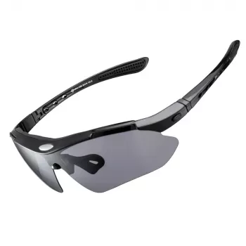 Rockbros 10003 Polarized Cycling Glasses with 5 Interchangeable Lenses, UV400, TR90 Frame, Black