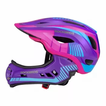 Rockbros TT-32SBPP-S dječja konvertibilna biciklistička kaciga s odvojivim štitnikom za bradu, ljubičasto-ružičasta, veličina S (48-53 cm)