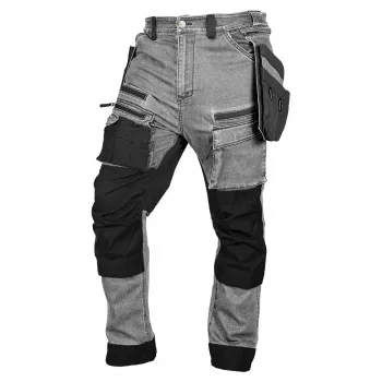 NEO TOOLS DENIM Work Trousers XXL Grey with Cordura Reinforcements and Detachable Holster Pockets